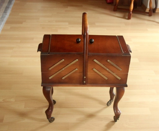 1950s wooden sewing box on legs, vintage