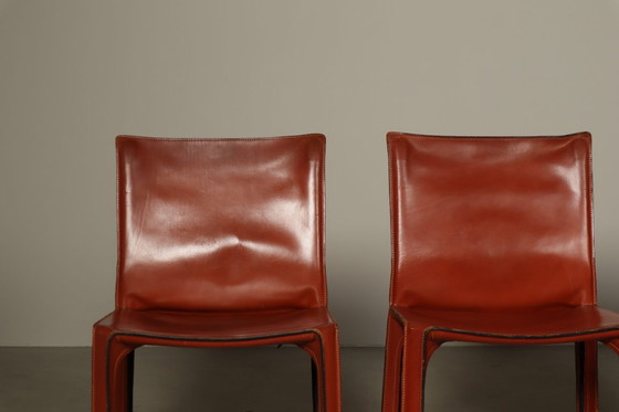 Image 1 of Set of Four CAB 412 Chairs by Mario Bellini, Red Saddle Leather, Italy