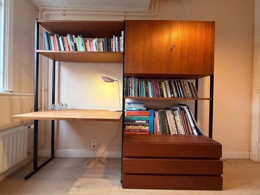 Seventies bureau with integrated shelves and cupboard 