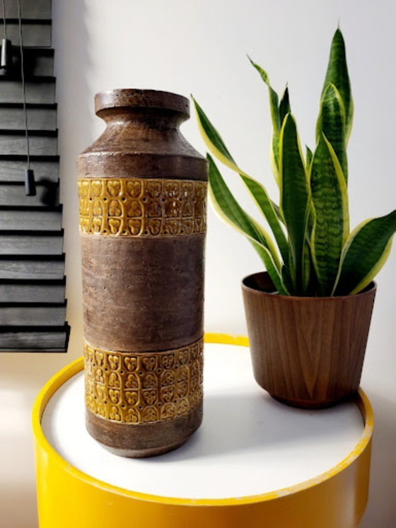 Image 1 of Bitossi vase, brown glazed ceramic, Riminini decor, Aldo Iondi, 1960s in Italy