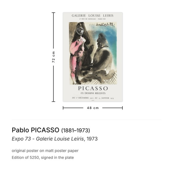 Image 1 of Pablo PICASSO Expo – Galerie Louise Leiris Poster 1973