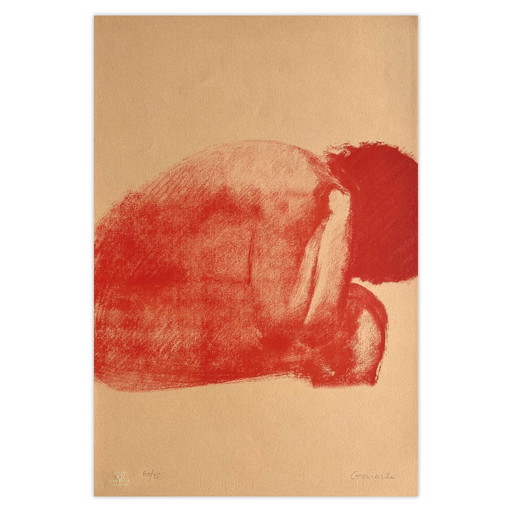 Lithographie signée de Claude Garache Nu Rouge Assis 1981 – lithos zeefdrukken, Paper (photo 2 of 5)