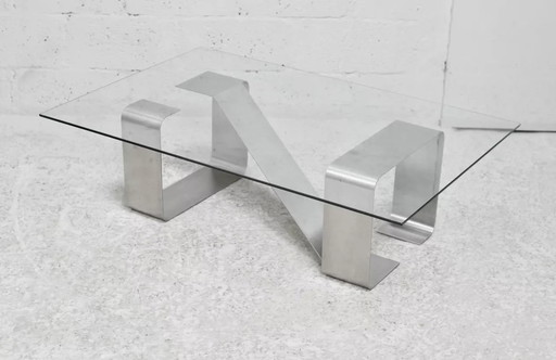 Kinetic" Low Table with Steel Legs and Glass Slab