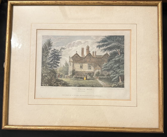Image 1 of Antique 1830 Steel Engraving The White Hall, Shropshire 
