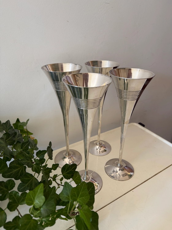 Set of 4 silver-plated champagne flutes – Glass & Decanter, Vintage (photo 2 of 5)