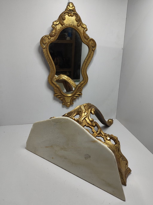 Wunderschönes Vintage-Barock-Halsset – Wappenspiegel und Wandkonsole – Stone, Wood