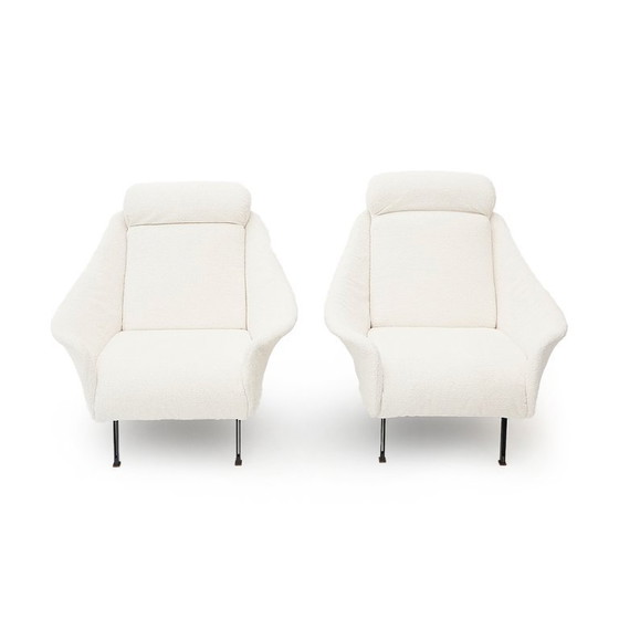 Image 1 of Pair of white bouclé armchairs, 1950s