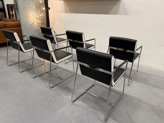 Image 1 of 6 sedie da pranzo Leolux Orchid in pelle grigia e nera