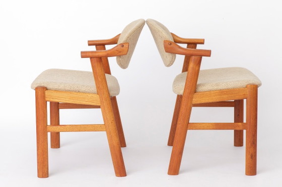 Set di 4 Sedie da pranzo danesi in teak di Schou Andersen Møbelfabrik, Tappezzeria beige originale, anni '70 (photo 6 of 11)