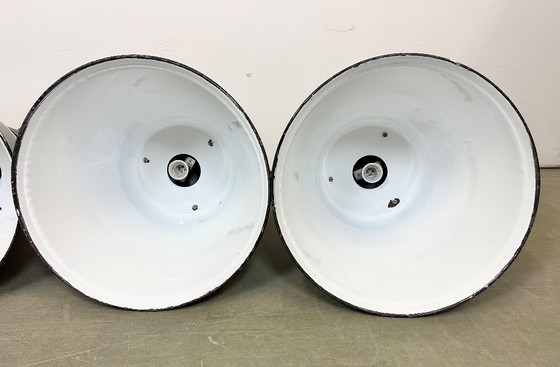 Image 1 of Set aus 4 industriellen schwarzen Emaille-Pendelleuchten von Elektrosvit, 1970er Jahre