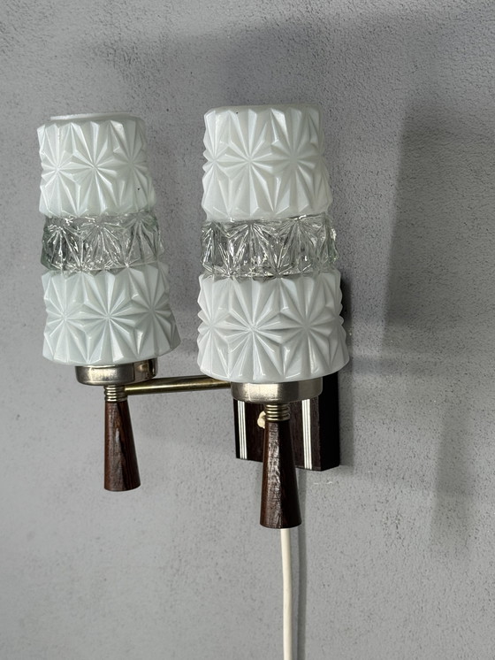 Image 1 of Vintage Wall Lamp 1950s-60s - Glass & Wood Design Classic