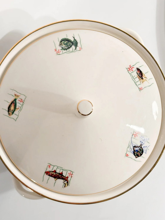 Servizio da tavola bavarese in ceramica degli anni '80 composto da sei piatti e zuppiera per pesce. (photo 13 of 14)