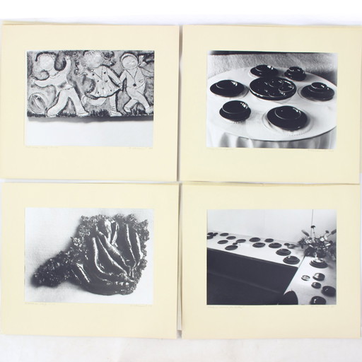 Set van 4 grote vintage foto's van keramisch kunstwerk door Ditta Abrahámová, Tsjecho-Slowakije 1980