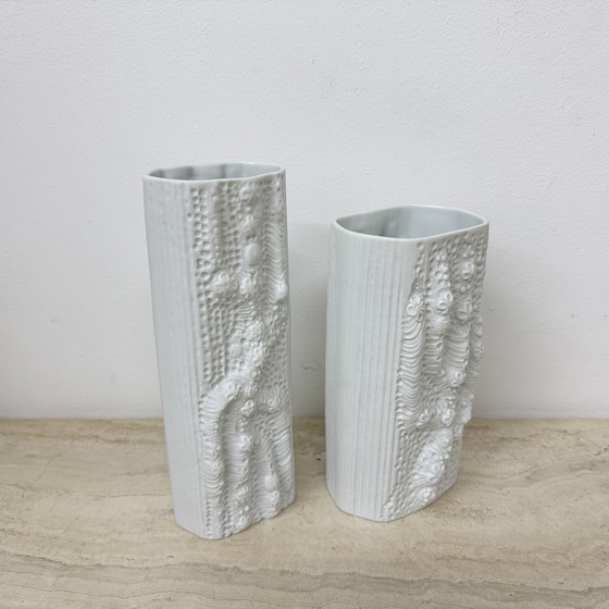 Image 1 of Martin Freyer for Rosenthal Bisque Relief Azu Vase Op Art 1970s