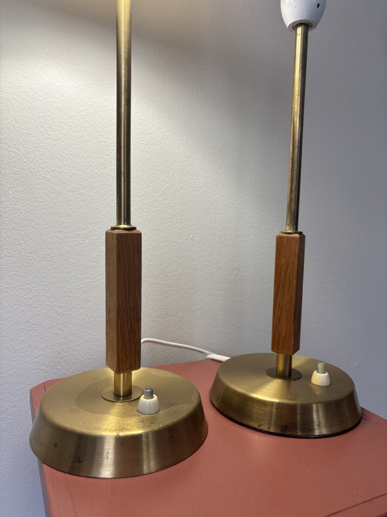 Image 1 of Prachtige set vintage messing tafellampen – Boréns Borås B8222 – Zweden 1950/1960