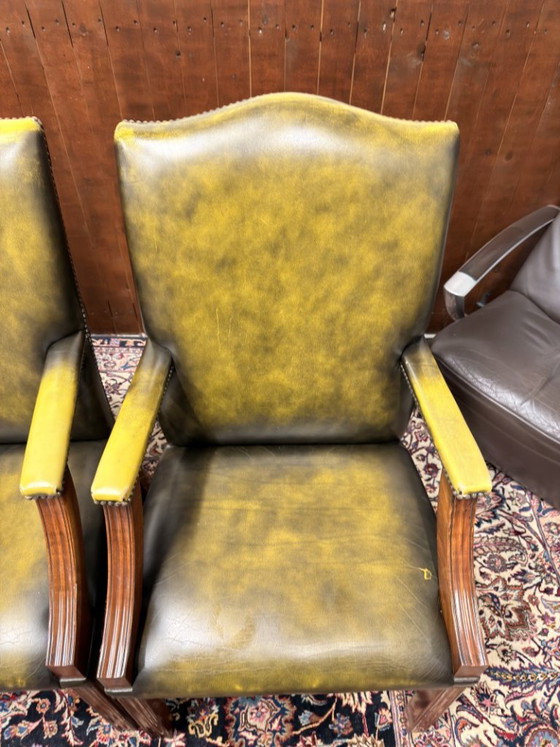 Set Klassische Englische Chesterfield President Stühle – Esszimmerstühle, Leather, Wood (photo 10 of 12)