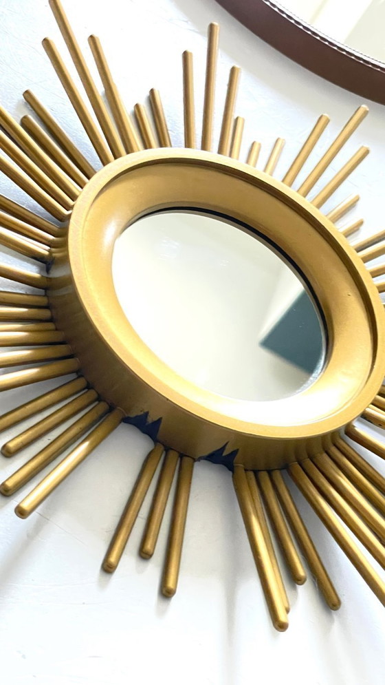 Image 1 of Vintage gouden spiegels met zonnestralenmotief