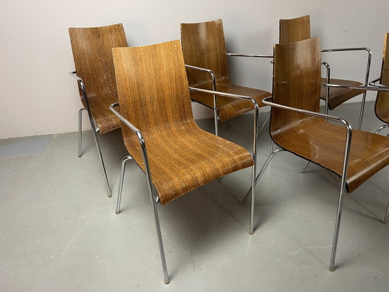 Set van zes mid-century moderne eetkamerstoelen van wengéhout, toegeschreven aan Thonet, Duitsland, jaren (photo 7 of 15)