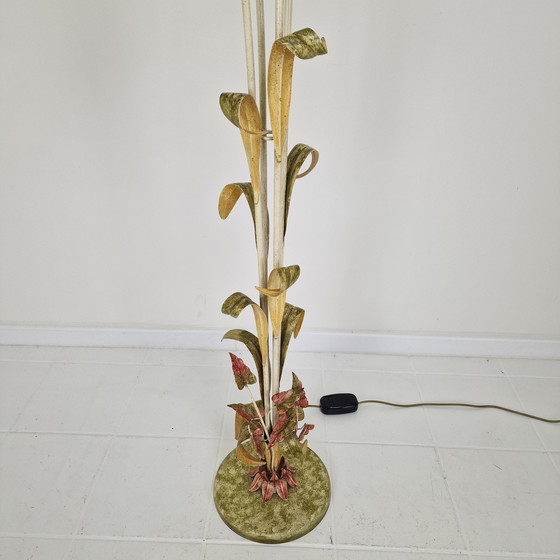 Image 1 of Italian Floor Lamp with Metal Stems, Leaf Details and Murano Glass Flower Shades