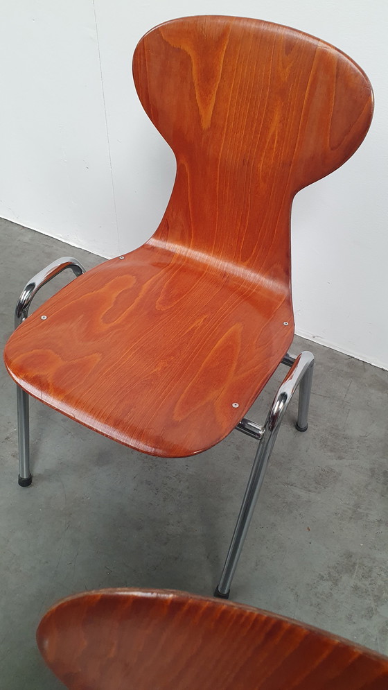 Image 1 of 6x Eromes Pagholz Industrieller stapelbarer Design-Stuhl