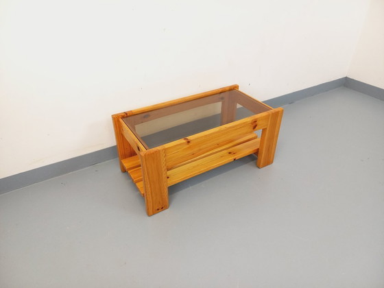 Image 1 of Vintage coffee table in pine and smoked glass from the 70s/80s