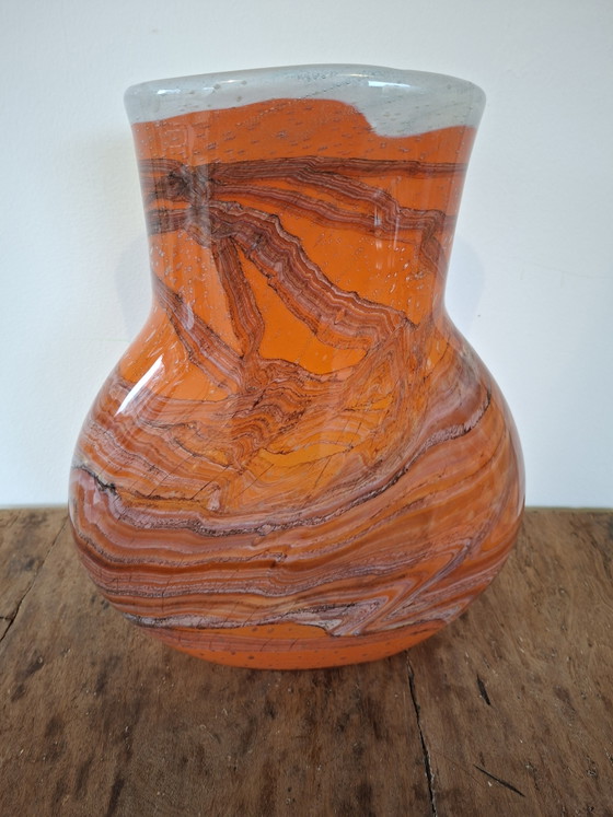 Image 1 of 1980s modern glass vase marble effect