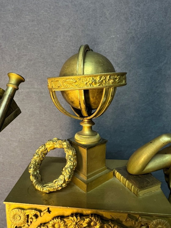 Image 1 of Empire Period Clock Gilt Bronze Art and Science Attributes