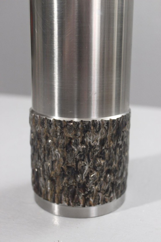 Image 1 of Vintage brutalistische rolvaas, gelast en gepolijst staal, jaren 70.