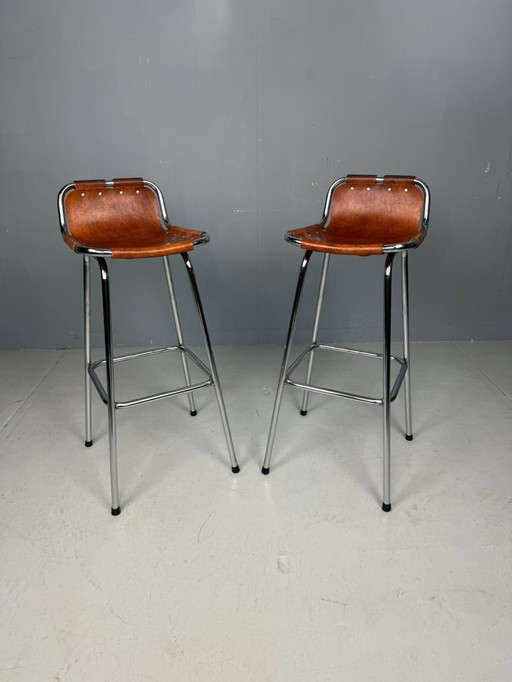 2x Leather Bar Stool for Les Arc Ski Resort, Selected by Charlotte Perriand