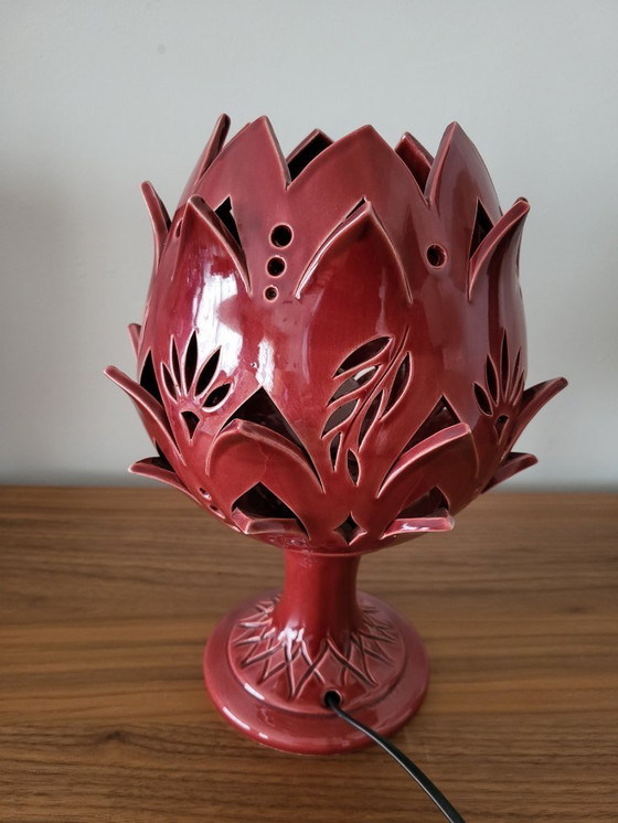 Image 1 of Artichoke Lamp in Bordeaux Ceramic, Modern Design