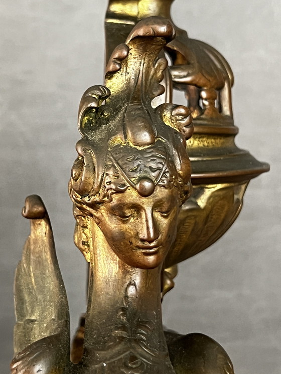 Image 1 of Paar Andirons aus dem 19. Jahrhundert, Frankreich um 1860 Bronze