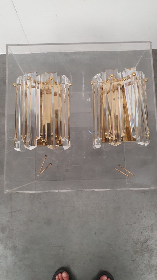 Lampade vintage Kalmar Crystal in ottone placcato oro anni '70 – wandlampen, Brass (photo 2 of 8)