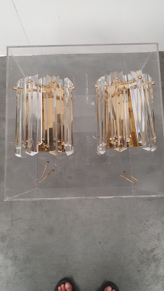 Kalmar Crystal Vintage Brass Gold Plated Lamps 70s – Wall lights (photo 2 of 8)