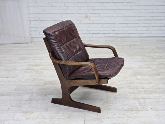 1970s, Scandinavian Armchair, Brown Furniture Leather. – Wood (photo 2 of 19)