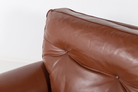 Image 1 of Paire de fauteuils club en cuir marron des années 1970, Italie