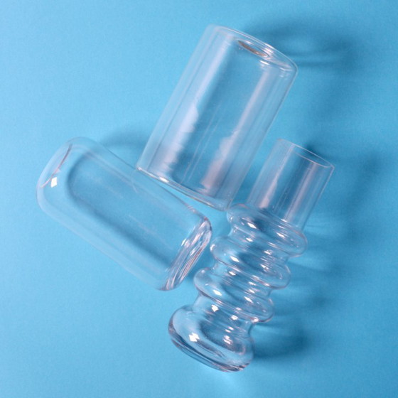 Image 1 of Set of 3 Small Clear Glass Designer Vases / Sweden / 2000s