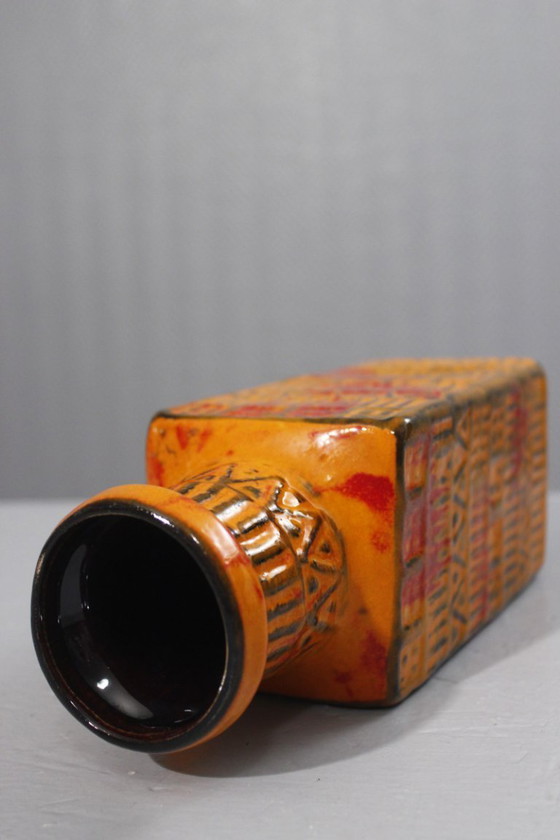 Image 1 of Vaso vintage Bodo Mans & Bay Keramik n° 70-25 arancio e rosso Germania Ovest anni '70