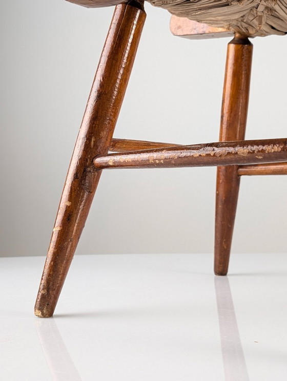 Image 1 of Taburete rústico de madera y junco "Tajo", España, década de 1940.