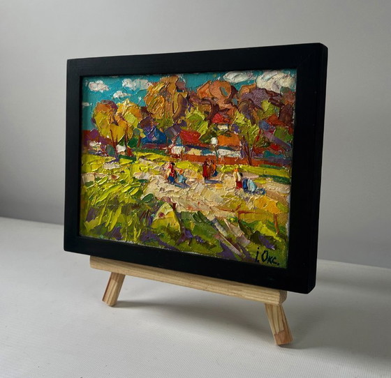 Image 1 of Original Oil Painting Summer Village Landscape On The Pasture Silence