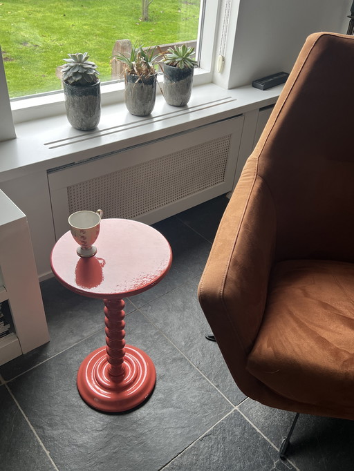 Wooden retro side table with turned legs