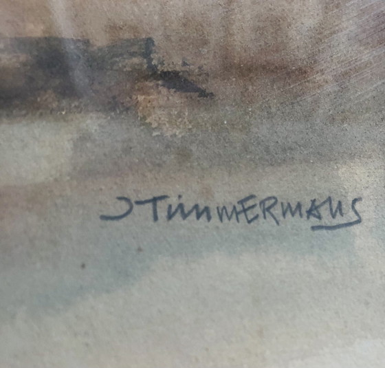 Image 1 of Jean Timmermans (1899-1986) - Mucche e contadino nella stalla Acquerello - Firmato a mano - 1930