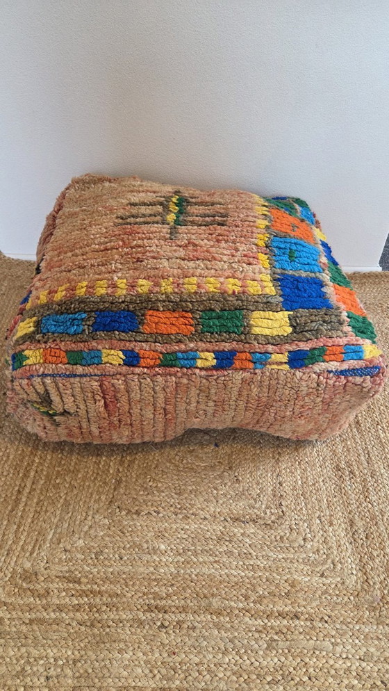 Image 1 of Colorful Berber pouf, playful seat cushion