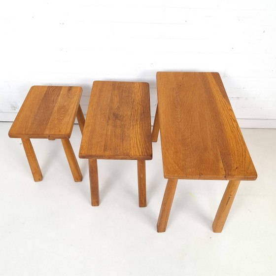 Vintage Brutalist Jaren 60/70 Eikenhout Nesting Tables – Bijzettafels, Wood (photo 4 of 9)