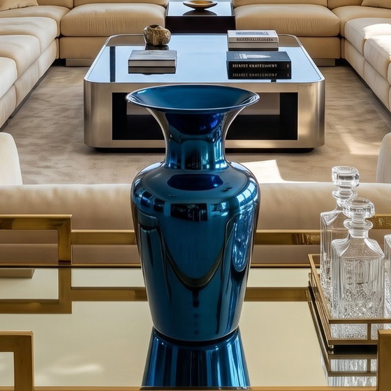 Image 1 of 1970s Italian Murano Blown Glass Blue Vase by Maestro del Vetro