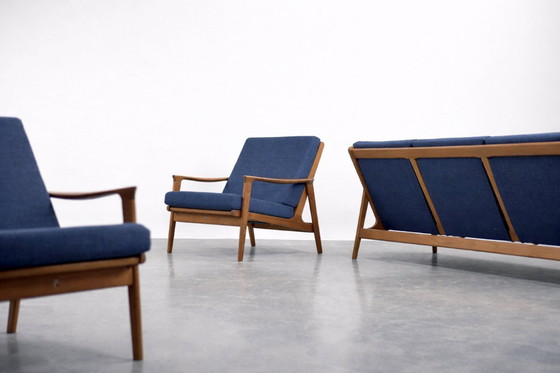 Image 1 of Vintage mid-century Australische moderne teakhouten bank en fauteuils van Parker Furniture, jaren 1950, set van 3