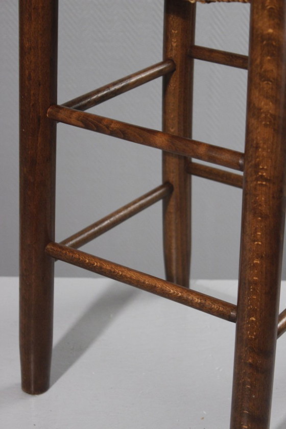 Image 1 of Vintage rieten kruk, in de stijl van Charlotte Perriand, jaren 70.