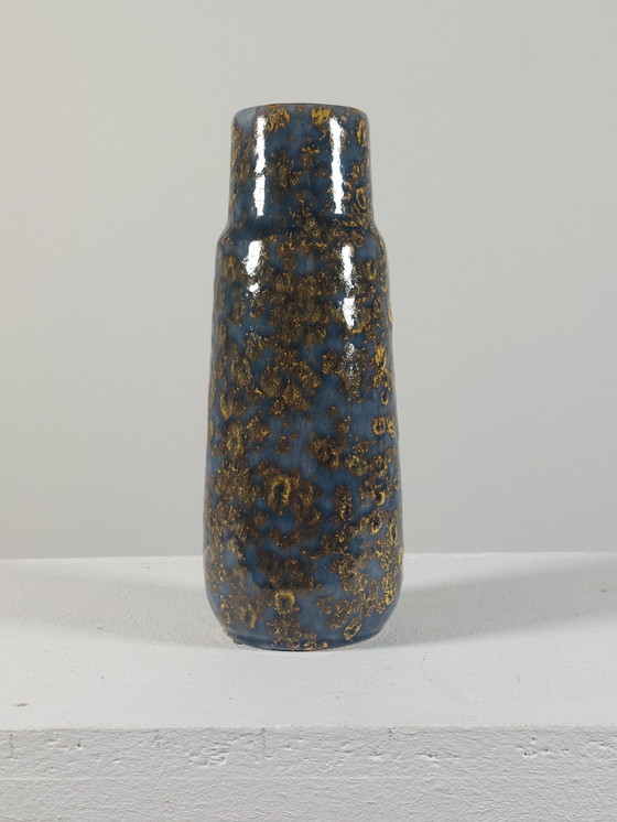 Image 1 of Gray golden vintage mid century studio ceramic handle vase West Germany