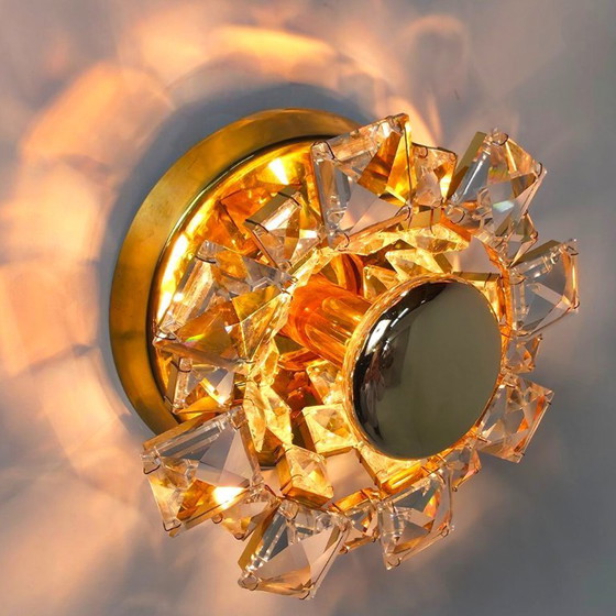 Image 1 of Lámparas de pared Palwa Alemania. Cristal dorado de mediados de siglo, años 70.