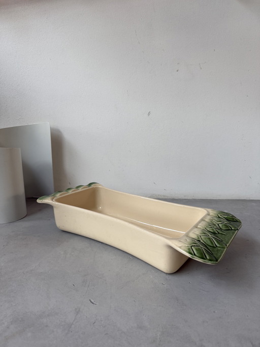 Vintage Breton majolica asparagus dish BCI – France