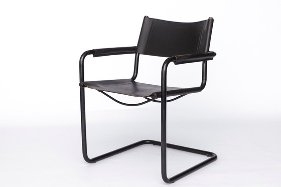 Image 1 of Mid-Century Bauhaus Cantilever Chair – Black Leather, Attributed to Mart Stam, 1980s Vintage Modern Design, Metal Frame